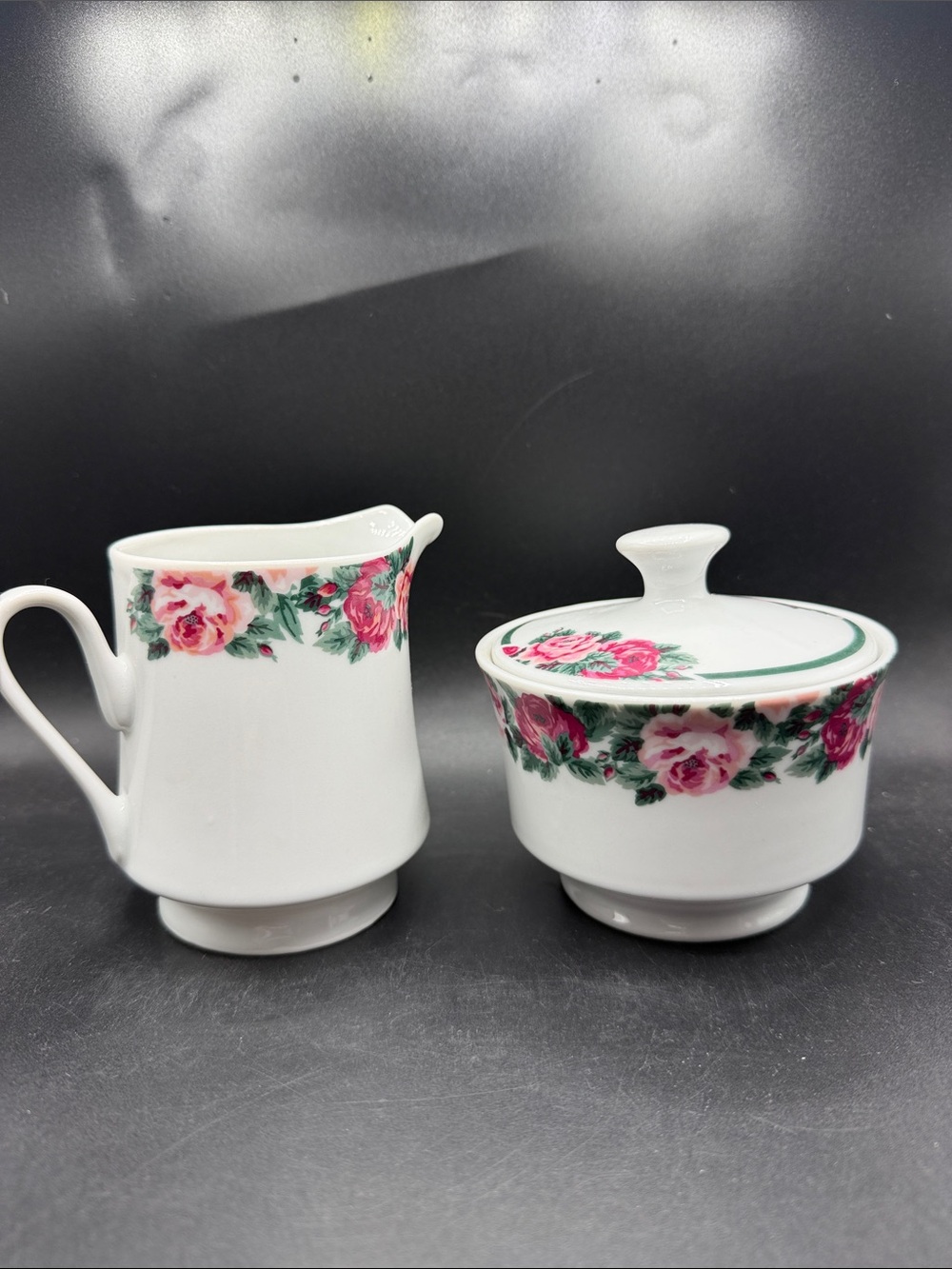 Vtg Gibson Creamer and Sugat Bowl Pink Flowers